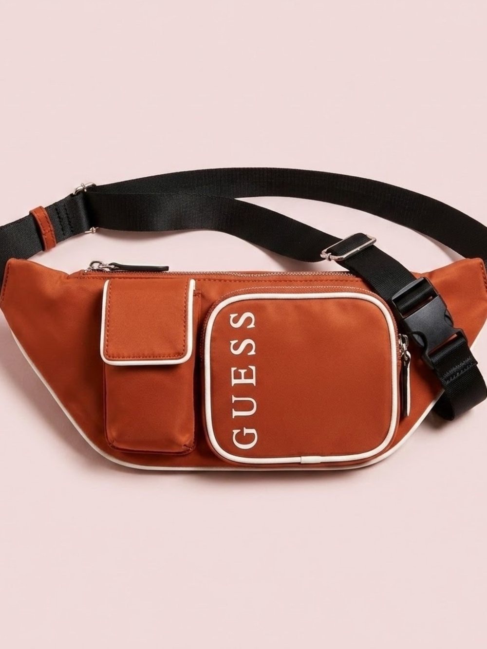NWT GUESS Rust Orange Belt Bag with Black Strap